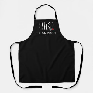 Moderne Mrs Kalligrafie-Herz-Monogramm Schwarz Schürze