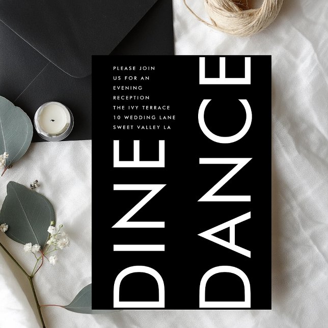 Moderne, muffige Big Monogram DINE DANCE Hochzeit Begleitkarte (Von Creator hochgeladen)