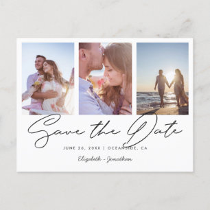 Moderne Multi-Foto Collage Wedding rettet das Datu Einladungspostkarte