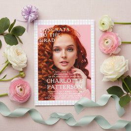 Moderne Multicolor Gingham Foto Graduation Party Acryleinladungen