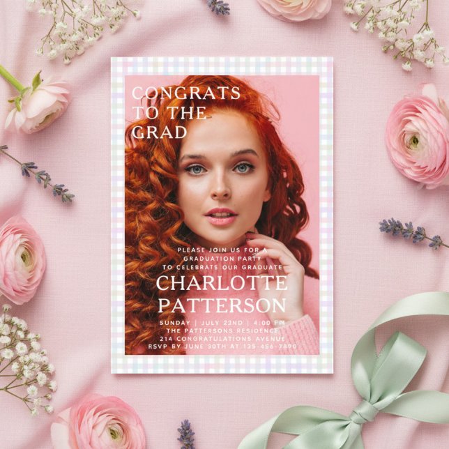 Moderne Multicolor Gingham Foto Graduation Party Einladung (Von Creator hochgeladen)