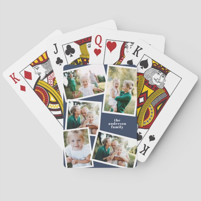 Moderne MultiFoto-Familie in blauer Eleganz Spielkarten (Rückseite)