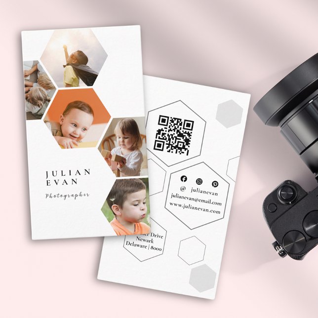 Moderne Multiplex-Foto-Collage Hexagon-Honigwabenk Visitenkarte (Von Creator hochgeladen)