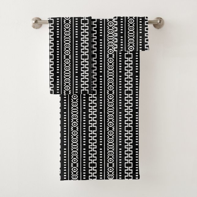 Moderne Mundtuche in Schwarz und Weiß Badhandtuch Set (Insitu)