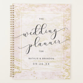 Moderne Murmeln in Blush mit Gold-Hochzeitsplänen Planer