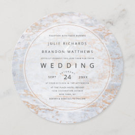 Moderne Murmeln in dusty Blue Copper Circle Weddin Einladung