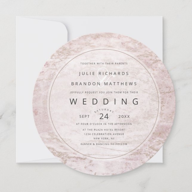 Moderne Murmeln in Mauve Rose Gold Circle Wedding Einladung (Vorderseite)