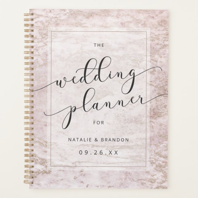 Moderne Murmeln in Mauve Rose Gold Hochzeitspläne Planer (Vorderseite)