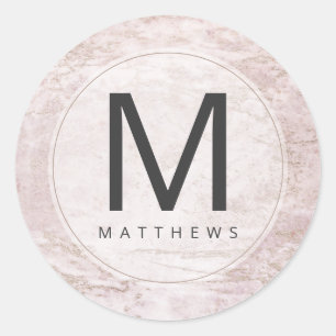 Moderne Murmeln in Mauve Rose Goldmonogramm-Hochze Runder Aufkleber