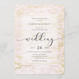 Moderne Murmeltiere in Blüte mit Goldfilm-Hochzeit Einladung