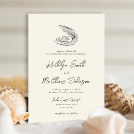 Moderne Muschel Beach Ocean Hochzeit in Urlaubsort Einladung