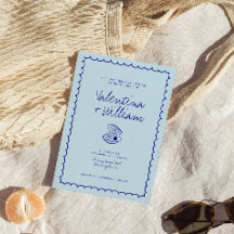 Moderne Muschel Blue Mediterrane Hochzeit Einladun