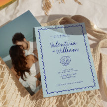 Moderne Muschel Blue Mediterrane Hochzeit Einladun