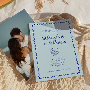 Moderne Muschel Blue Mediterrane Hochzeit Einladun Einladung