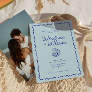 Moderne Muschel Blue Mediterrane Hochzeit Einladun Einladung