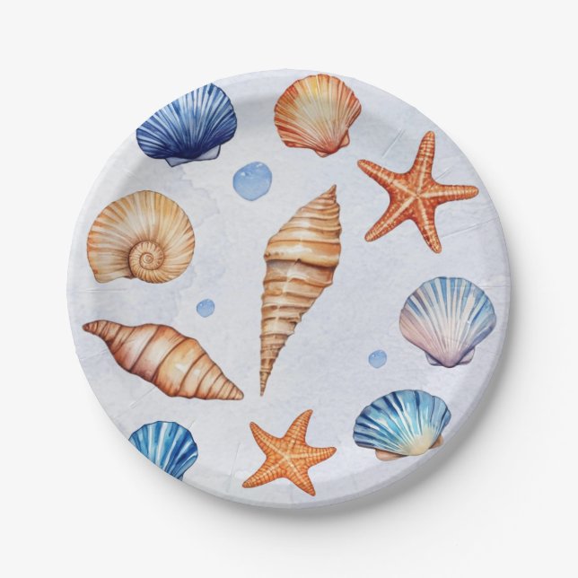 Moderne Muscheln an der Küste Schatz Ozean Geburts Pappteller (Vorderseite)