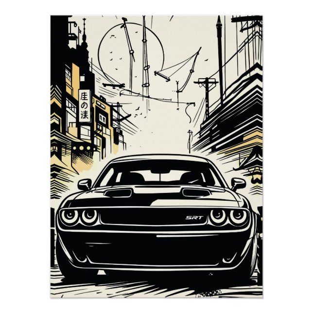 Moderne Muscle-Car-Front-Pop-Art-Illustrationsdruc Poster (Vorderseite)