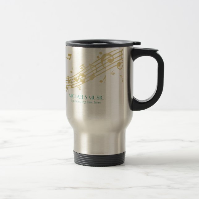 Moderne Musical Business Branding Gold Musiknoten Reisebecher (Rechts)