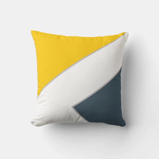 Moderne Mustard Dark Blue Color Block geometrisch Kissen (Vorderseite)