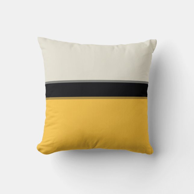Moderne Mustard Yellow Silver Grau Black Streifen Kissen (Vorderseite)