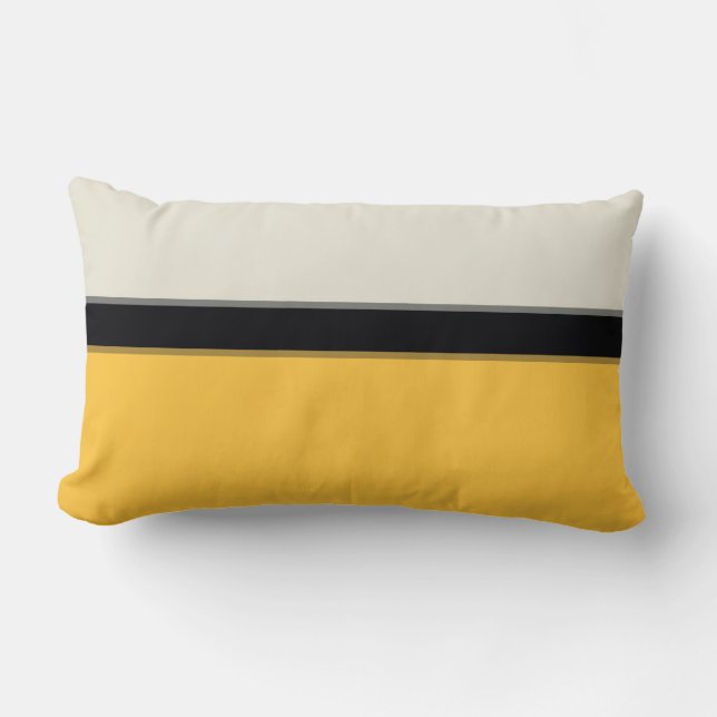 Moderne Mustard Yellow Silver Grau Black Streifen Lendenkissen (Vorderseite)