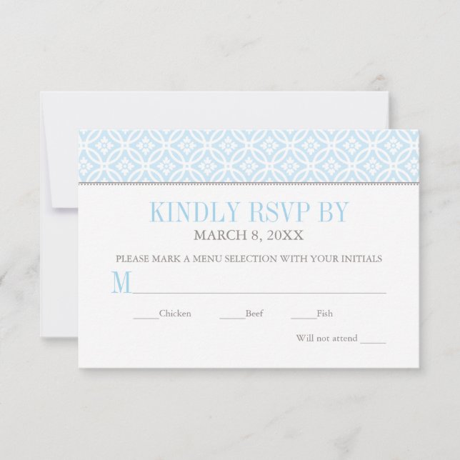 Moderne Muster Blue Baby Boy Taufe RSVP Karte (Vorderseite)