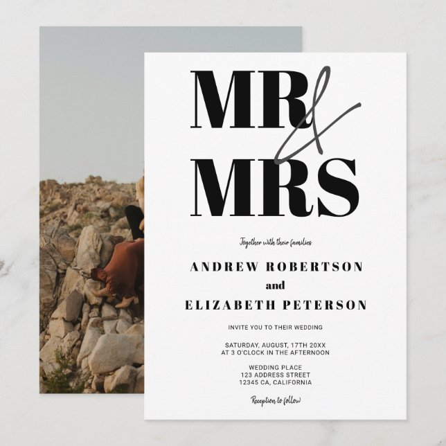 Moderne, mutige Foto-Hochzeit Einladung (Vorne/Hinten)