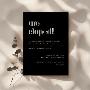 Moderne, mutige, schwarze Elopement Hochzeitsempfe Einladung