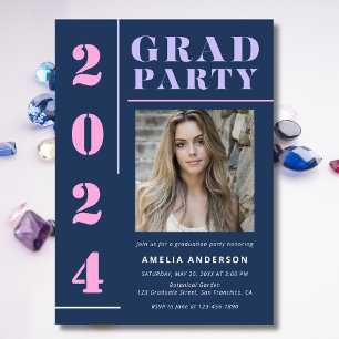 Moderne, mutige Typografie Blue Foto Graduation Pa Einladung