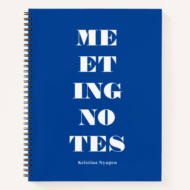 Moderne, mutige Typografie Blue Meeting Notes Notizbuch (Vorderseite)