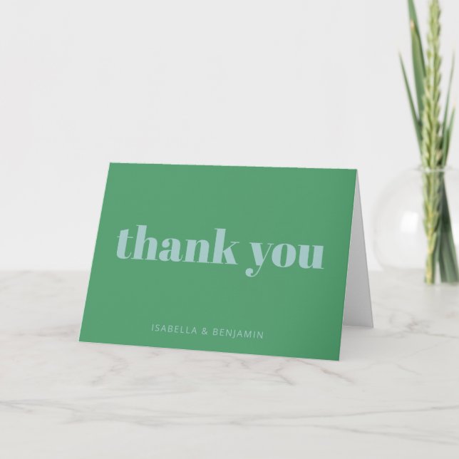 Moderne, mutige Typografie Bright Green Blue Weddi Dankeskarte (Vorderseite)