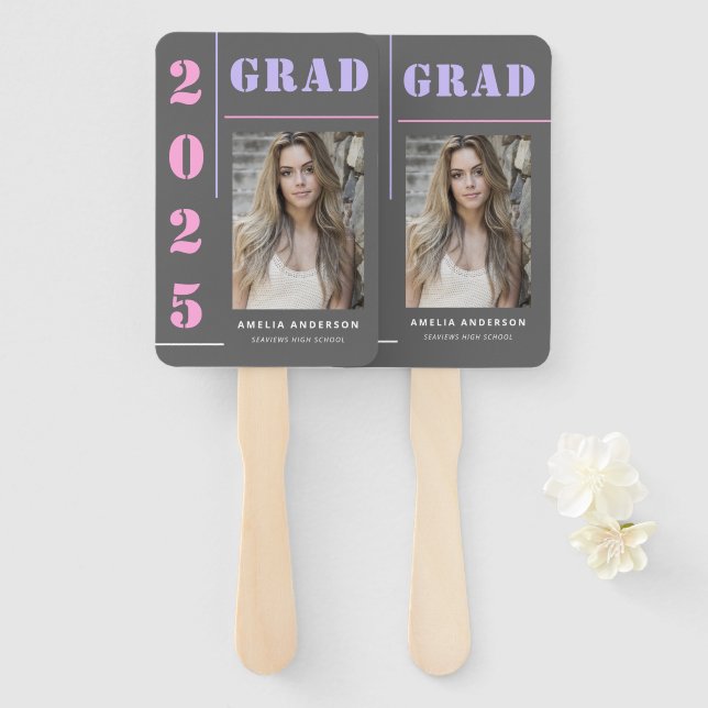 Moderne, mutige Typografie Gray Foto Graduation Pa Fächer (Vorne und Hinten)