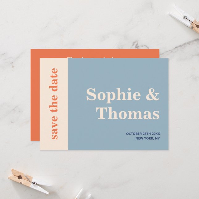 Moderne, mutige Typografie-Hochzeit rettet das Dat Einladung (Vorderseite/Rückseite Beispiel)