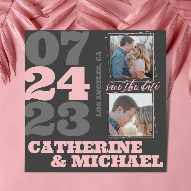 Moderne, mutige Typografie Pink & Grau Save The Date (Von Creator hochgeladen)