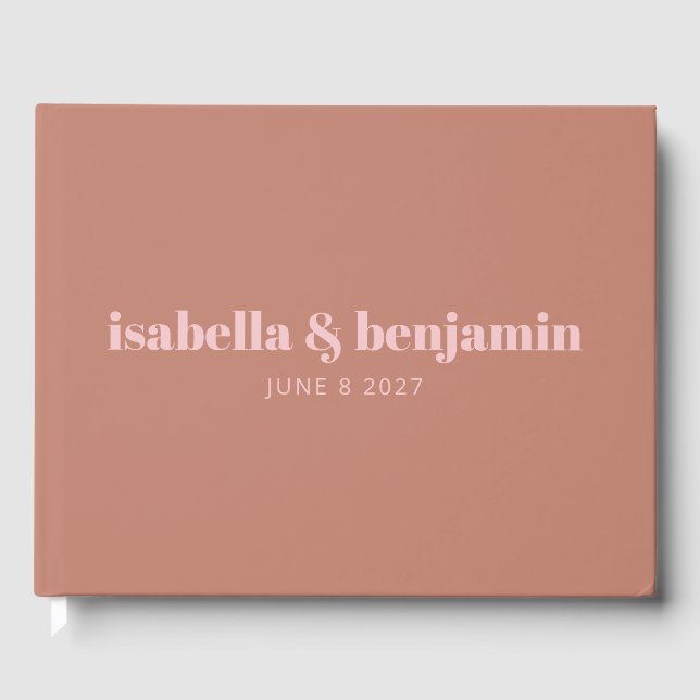 Moderne, mutige Typografie Terracotta und rosa Hoc Gästebuch (Vorderseite)