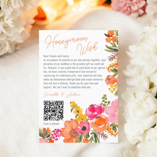 Moderne mutige wilde Blume, die eine gute Hochzeit Begleitkarte (Modern bold wild flowers wishing well wedding QR Enclosure Card)