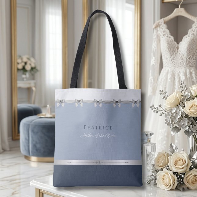 Moderne Mutter der Braut | Luxuriöses Staubblau Tasche (Elegant Mother of the Bride Gift. Luxury dusty blue & silver heirloom style wedding tote bag.)