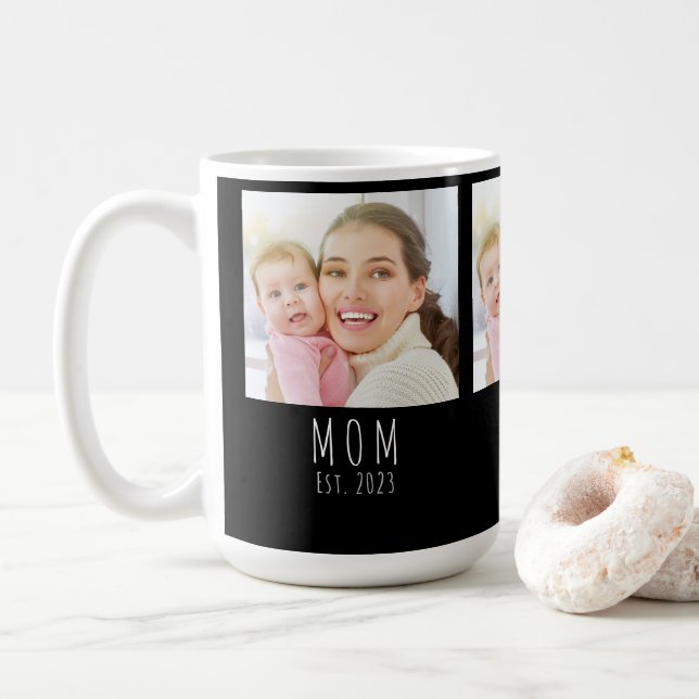 Moderne Mutter Etabliert Schwarz 3 Foto  Kaffeetasse (Mit Donut)