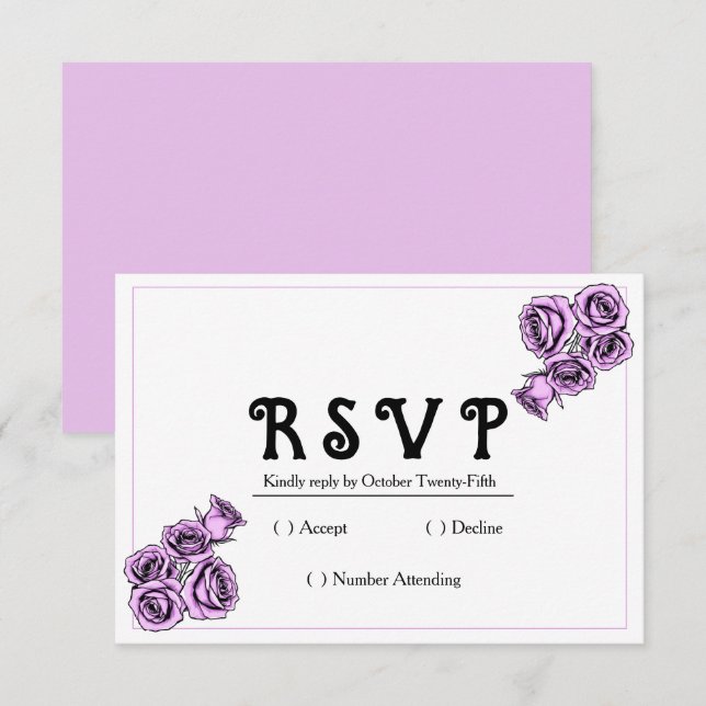 Moderne mystische Lila Rose Hochzeit RSVP Karte (Vorne/Hinten)