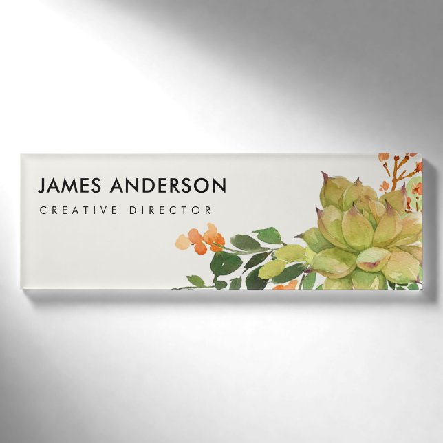 MODERNE NACHFOLGENDE CACTUS ORANGE FLORAL WATERCOL NAMENSCHILD (Vorderseite)