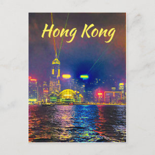 Moderne Nachtbeleuchtung in Hongkong Postkarte