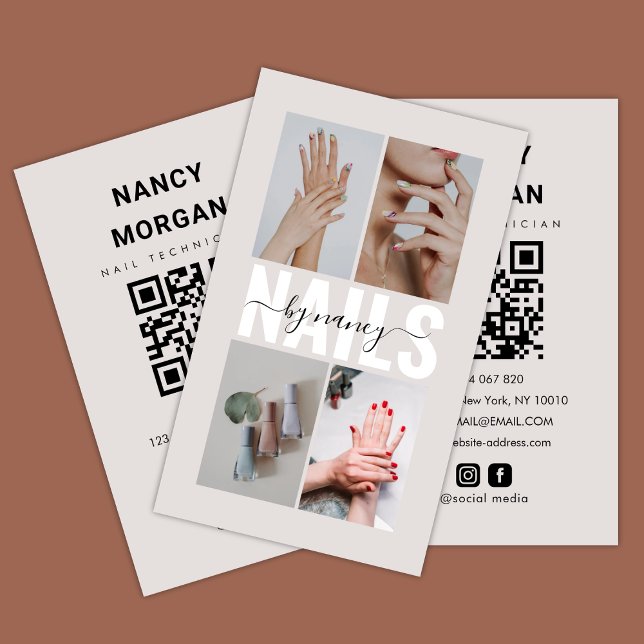 Moderne Nageltechniker-Foto-Collage Qr-Code Visitenkarte (Von Creator hochgeladen)