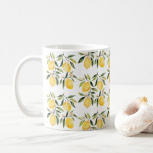 Moderne nahtlose Muster-Wasserfarbe gelbe Zitrone Kaffeetasse