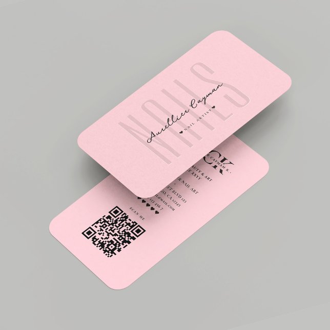 Moderne Nail Artist Nail Salon Pastel Pink Monogra Visitenkarte (Modern Nail Artist Nail Salon Pastel Pink Monogram Business Card
)