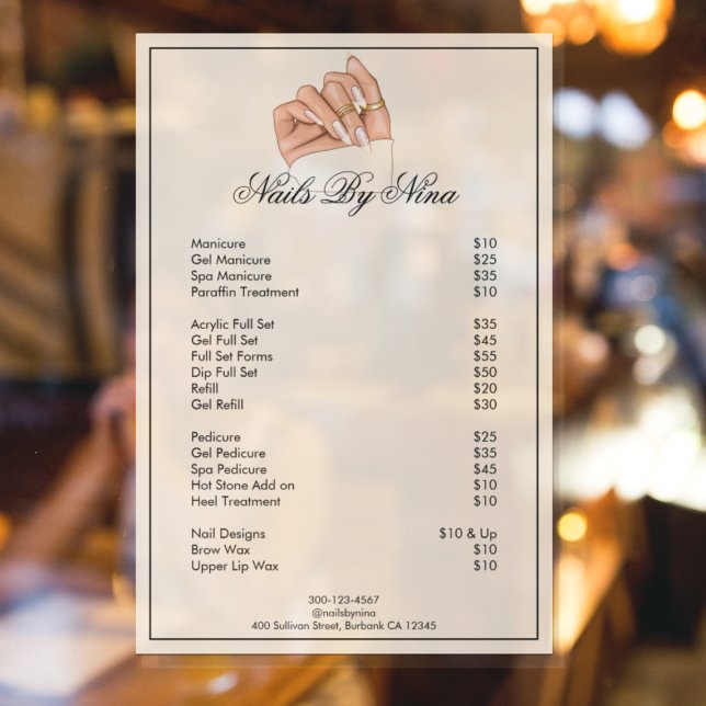 Moderne Nails - Manikürpreislisten Fensteraufkleber (Von Creator hochgeladen)