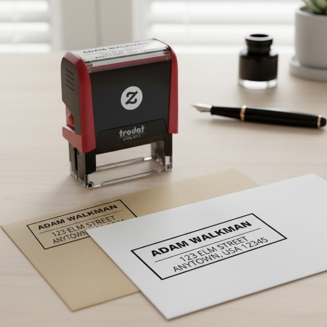 Moderne Name & Rücksendeadresse Briefmarke mit Gre Permastempel (Create Your Family Fancy return address stamp,)