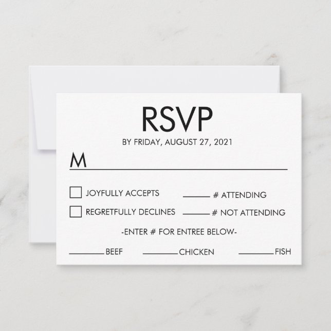 Moderne Name Wedding RSVP Response Card Weiß Karte (Vorderseite)