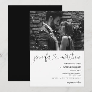 Moderne Namen Herz Kalligraphie Foto Hochzeit Einladung