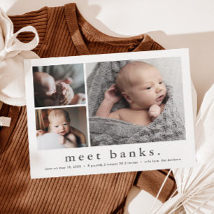 Moderne Namens-Baby-Fotomontage-Geburtsanzeige Postkarte