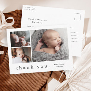 Moderne Namens-Foto-Collage Baby Danke Postkarte